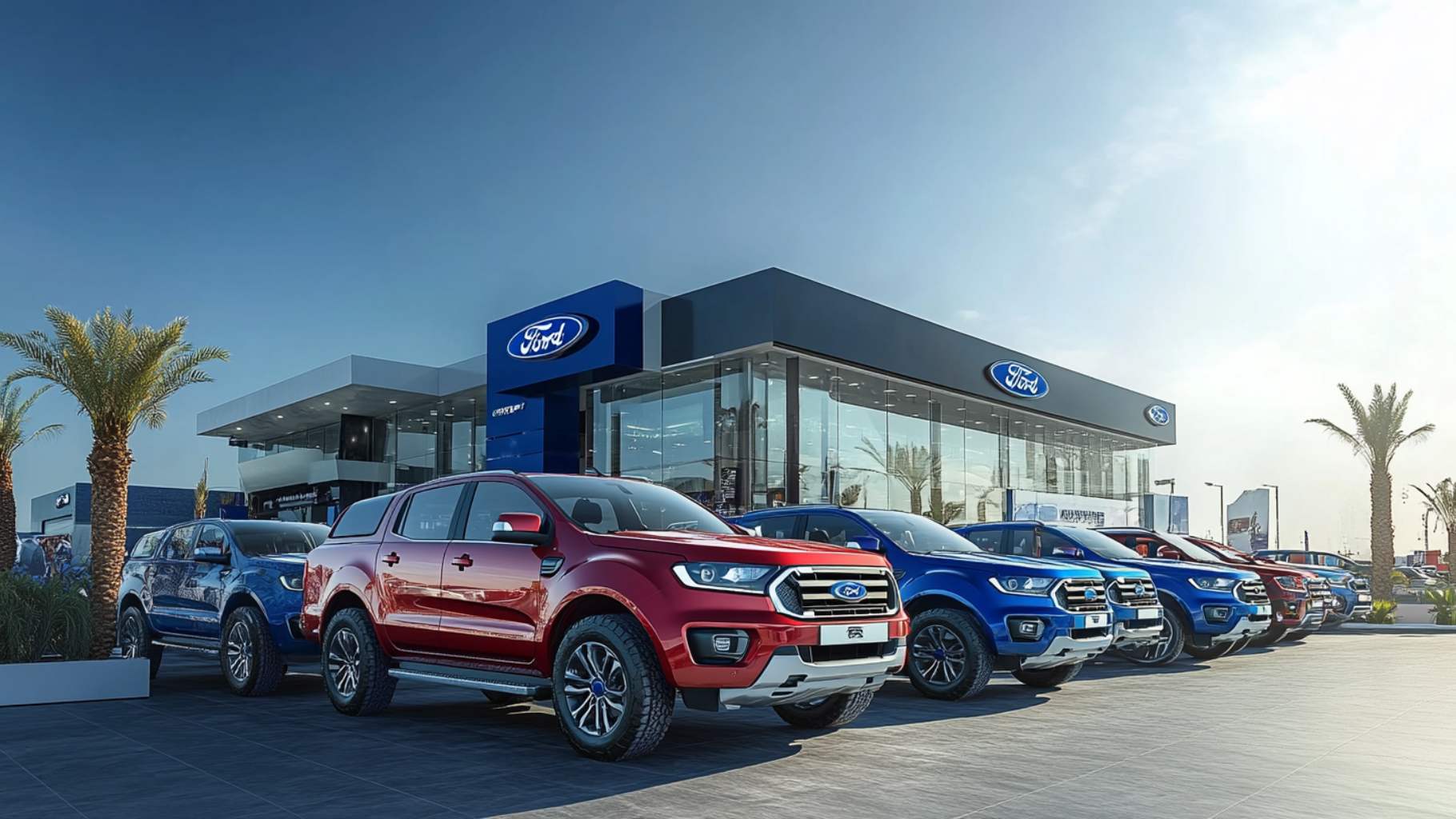 Les modèles Ford devant un showroom à Djibouti