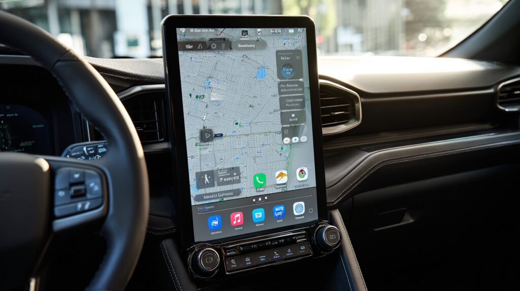 Gros plan sur l’écran Ford SYNC 4 avec navigation