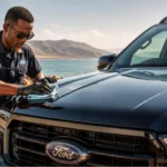 protection carrosserie Ford de chaleur — technicien appliquant un traitement céramique sur un Ford Ranger à Djibouti