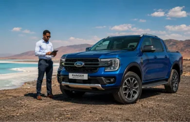Prix Ford neuf à Djibouti 2026 — Ford Ranger Wildtrak au bord du Lac Assal avec professionnel djiboutien