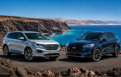 Ford Edge vs Ford Escape à Djibouti — comparatif des deux SUV Ford sur fond de Golfe de Tadjourah