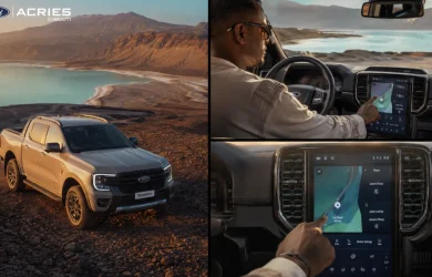 Ford SYNC 4 guide utilisation — écran tactile embarqué dans un Ford Ranger au bord du Lac Assal à Djibouti